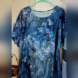 Blue and Black Boxy Short Sleeve Blouse